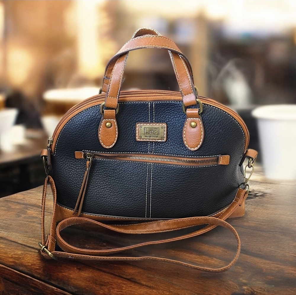 BOC Born Concept Black Faux Pebbled Leather Crossbody Purse Multi Pockets